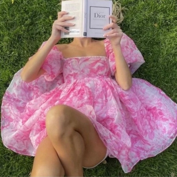 Selkie x Free People French Puff pink babydoll toile floral organza mini dress - Picture 4 of 12